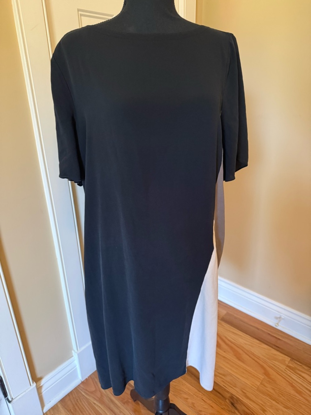 Eileen Fisher Silk Dress Georgette Crepe Shift Colorblock Lagenlook Women’s Sz M - Picture 2 of 13